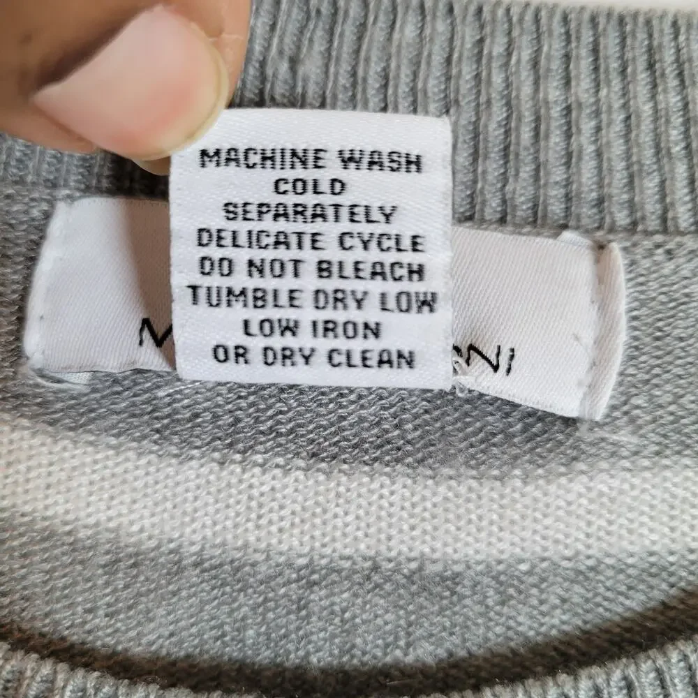 Magaschoni Womens Striped Knit Relaxed Sweater Top Size Large Gray Y2K Retro